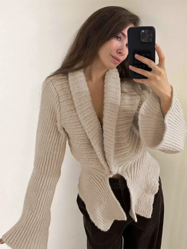 Fmxiers سترة صوفية بزر واحد معاطف امرأة الخريف نمط جديد الكروشيه العميق الخامس الرقبة كم كامل مكتب نمط سترات أنيقة #5