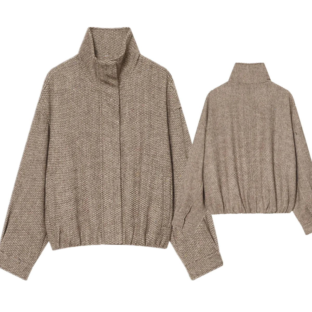 Dave&Di French Retro Textured Woolen Jacket Autumn Winter Elegant Stand Collar Coat Women's Jacket Woman Clothes Tops