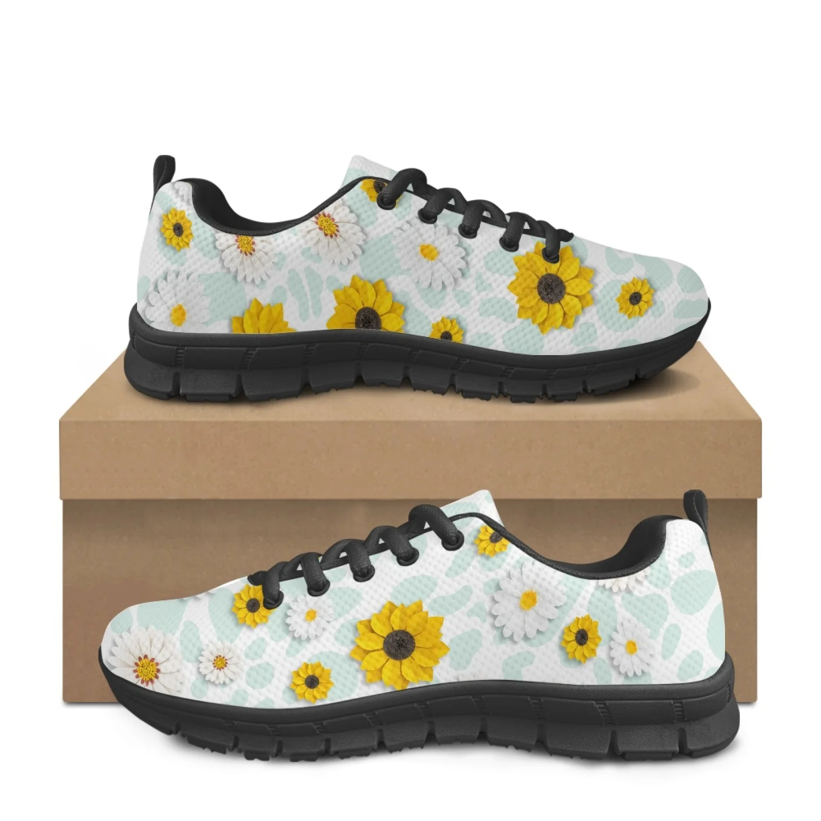 Coloranimal Sunflower Cow Women Easy to Clean Work Shoes for Medical Staff Comfort Travel Shoes for Outdoor