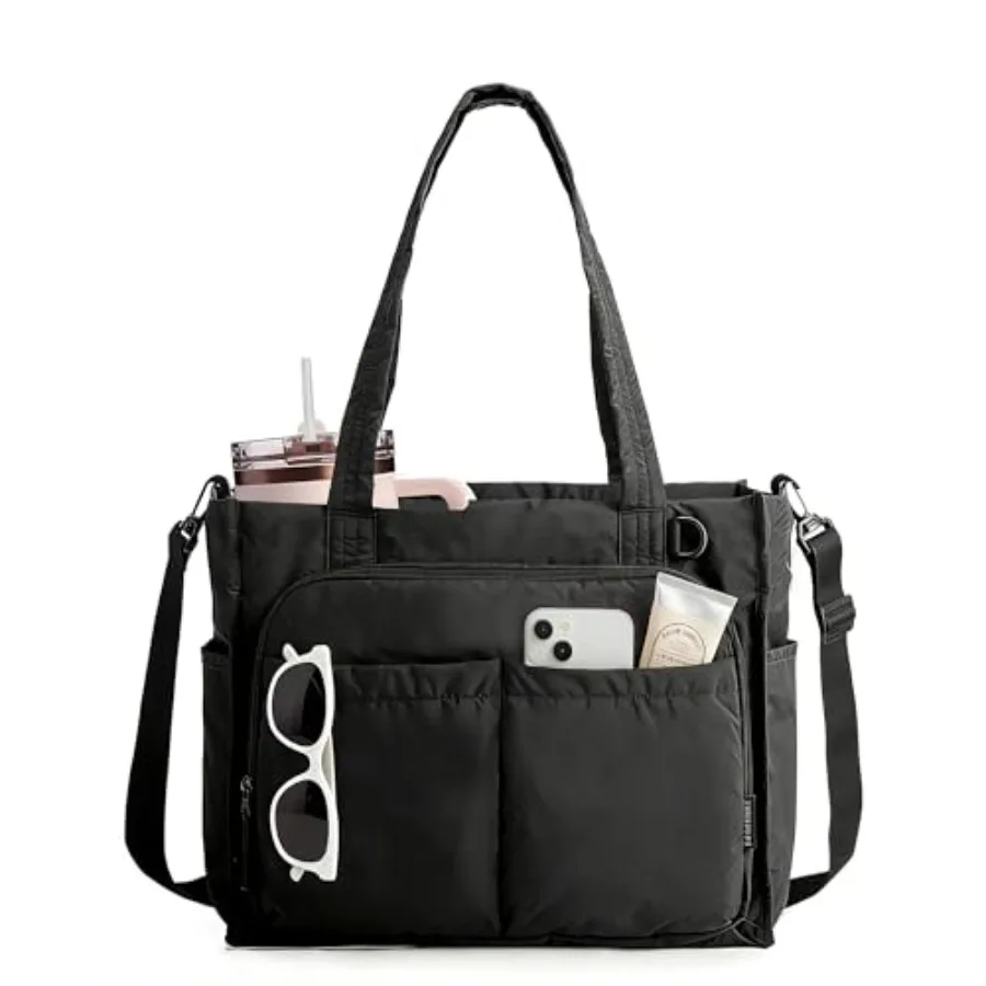 

BAGSMART Tote Bag for Women, Work Bag fits 13.3"/15.6" Laptop, Puffy Travel Tote Handbag with 30oz/40oz Tumbler Holder