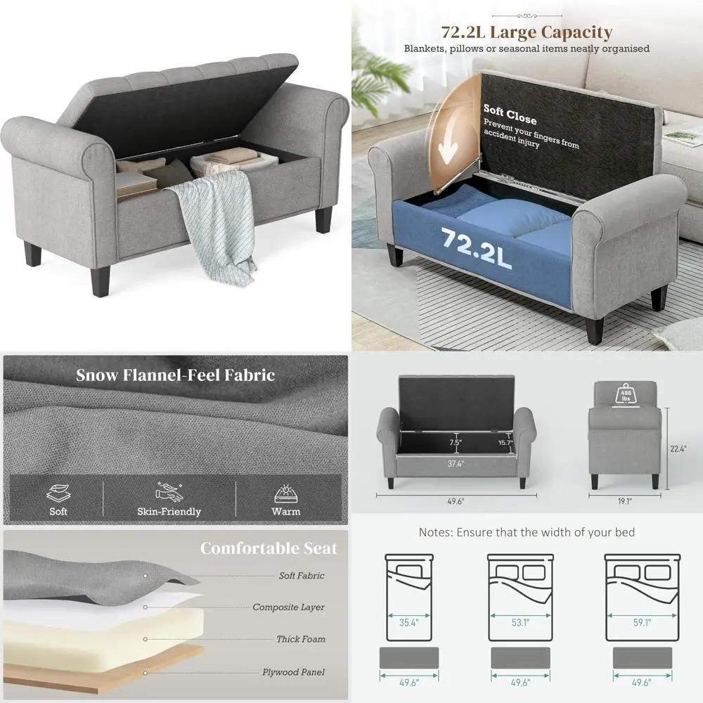 

Upholstered Storage Ottoman Bench with Button Tufting, End of Bed Furniture, Wood Legs, Safe Storage Solution