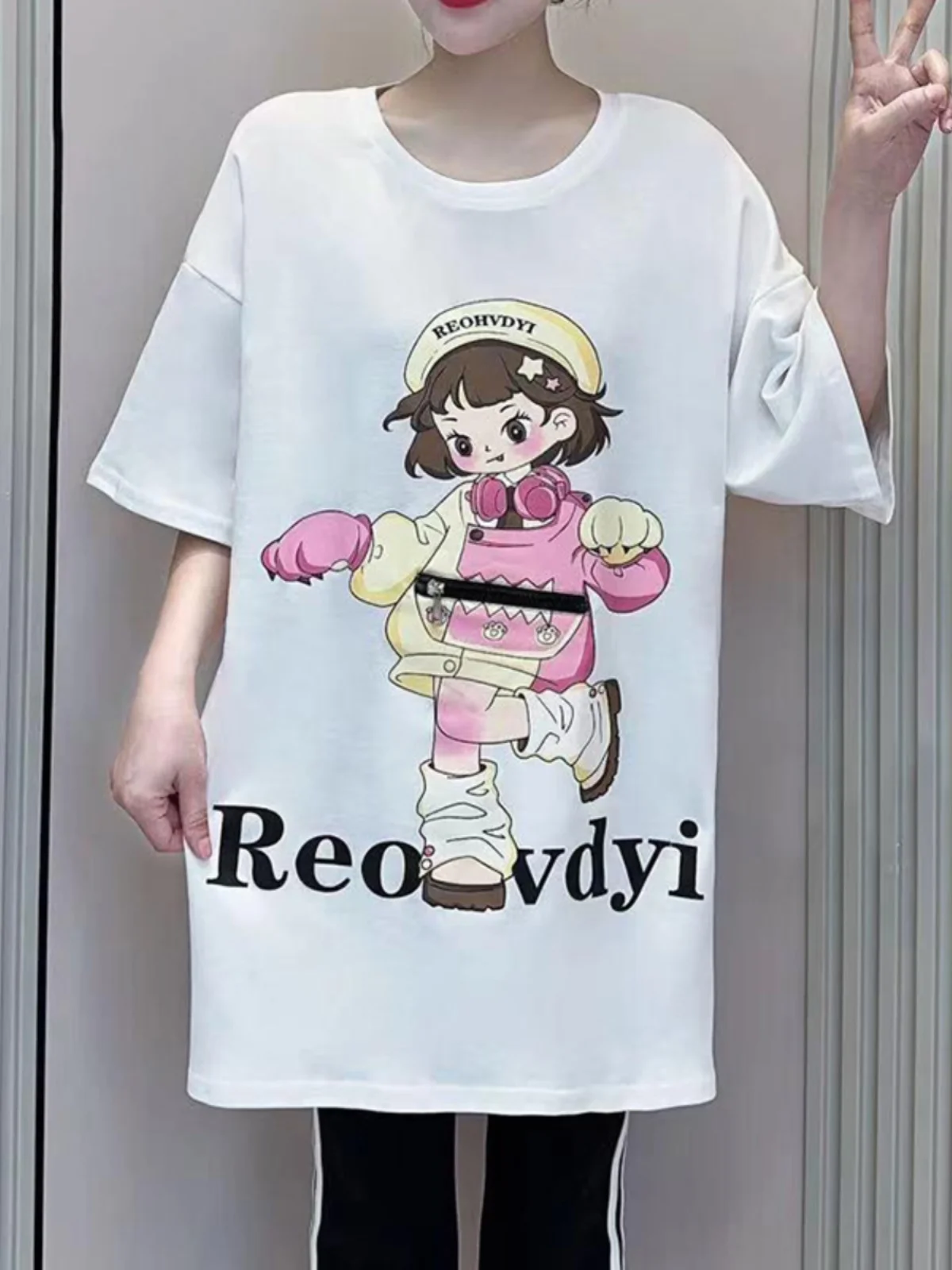 

Женская футболка больших размеров с мультяшным принтом в виде когтей, на молнии, из чистого хлопка, с коротким рукавом, свободного кроя, летний топ для девочек