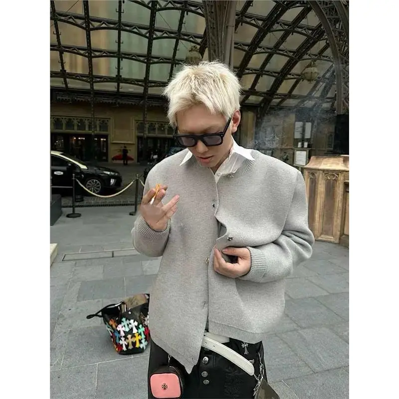 

Вязаный открытый кардиган с пуговицами в американском стиле ретро, мужской повседневный простой универсальный свитер, куртка