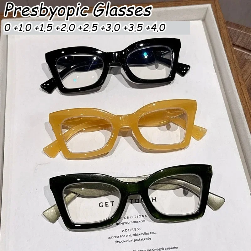 

Square Presbyopic Glasses for Unisex Fashion Thick Frame Anti Blue Light Reading Glasses Multiple Diopters 0 To +4.0 Eyewear