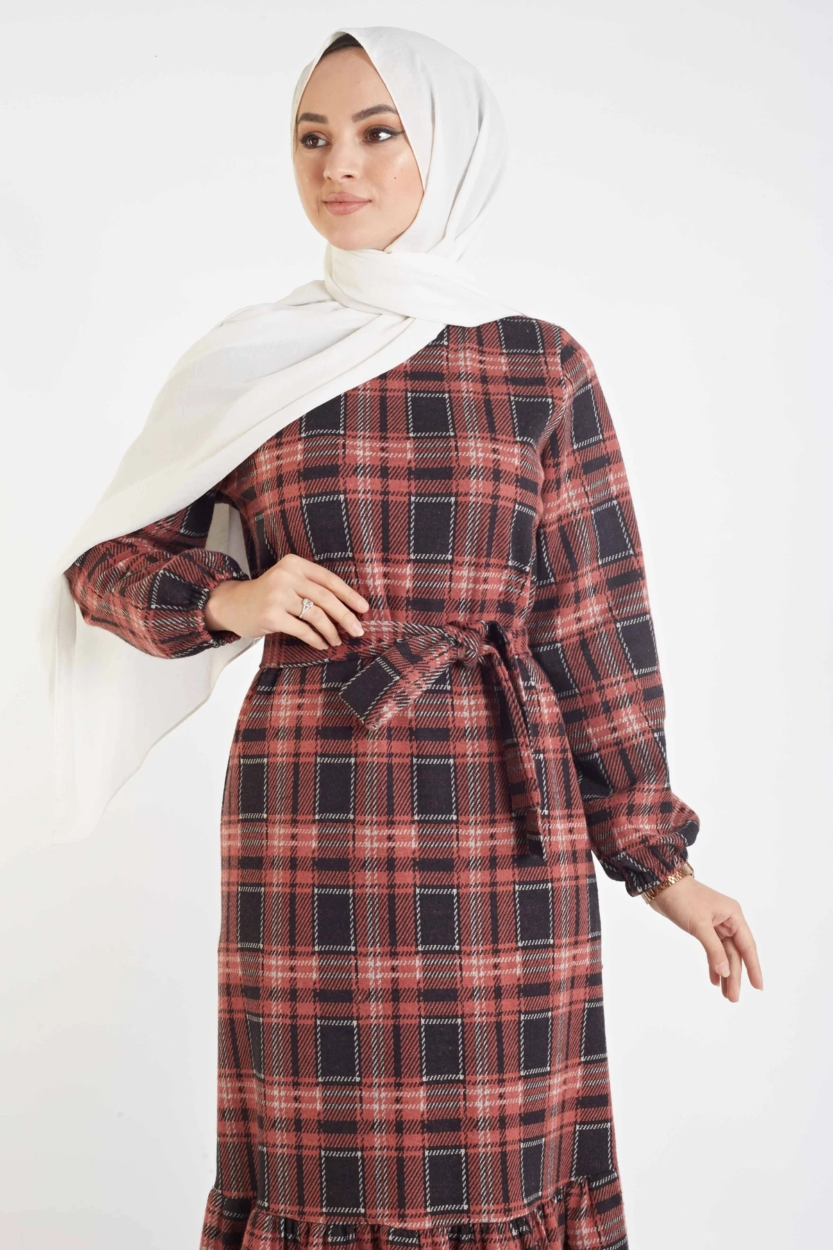 Plaid Pattern Dress MD Gülk. Winter Autumn 2021 Muslim Women Hijab headscarf Islamic Turkey