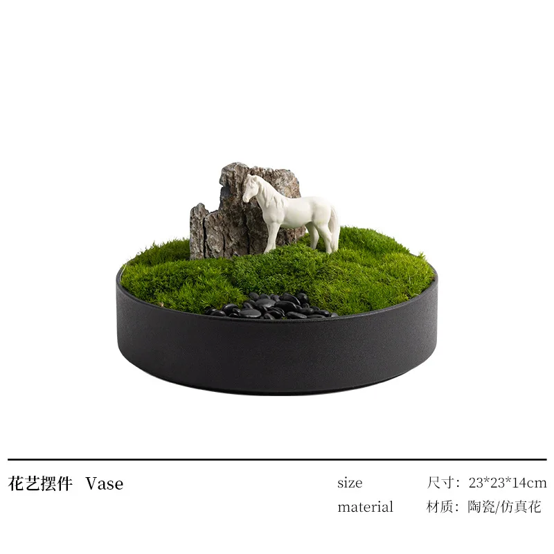 

Modern new Chinese style immortal moss simulation floral ornament hotel negotiation table green plants bonsai potted plants