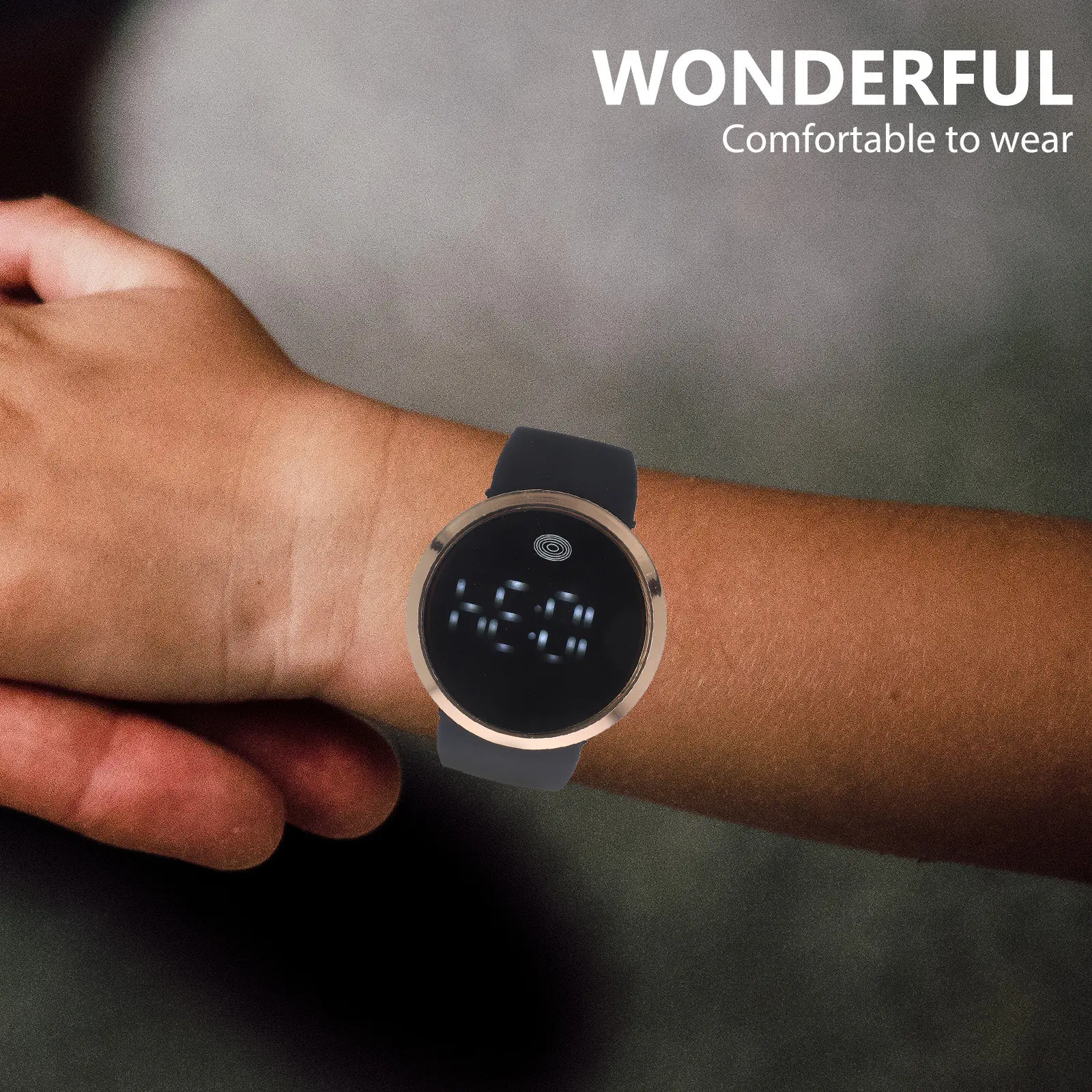 Reloj electrónico LED con correa de PU, pantalla táctil, aleación, reloj digital de pulsera para hombre y mujer, regalo de moda, negro, inteligente