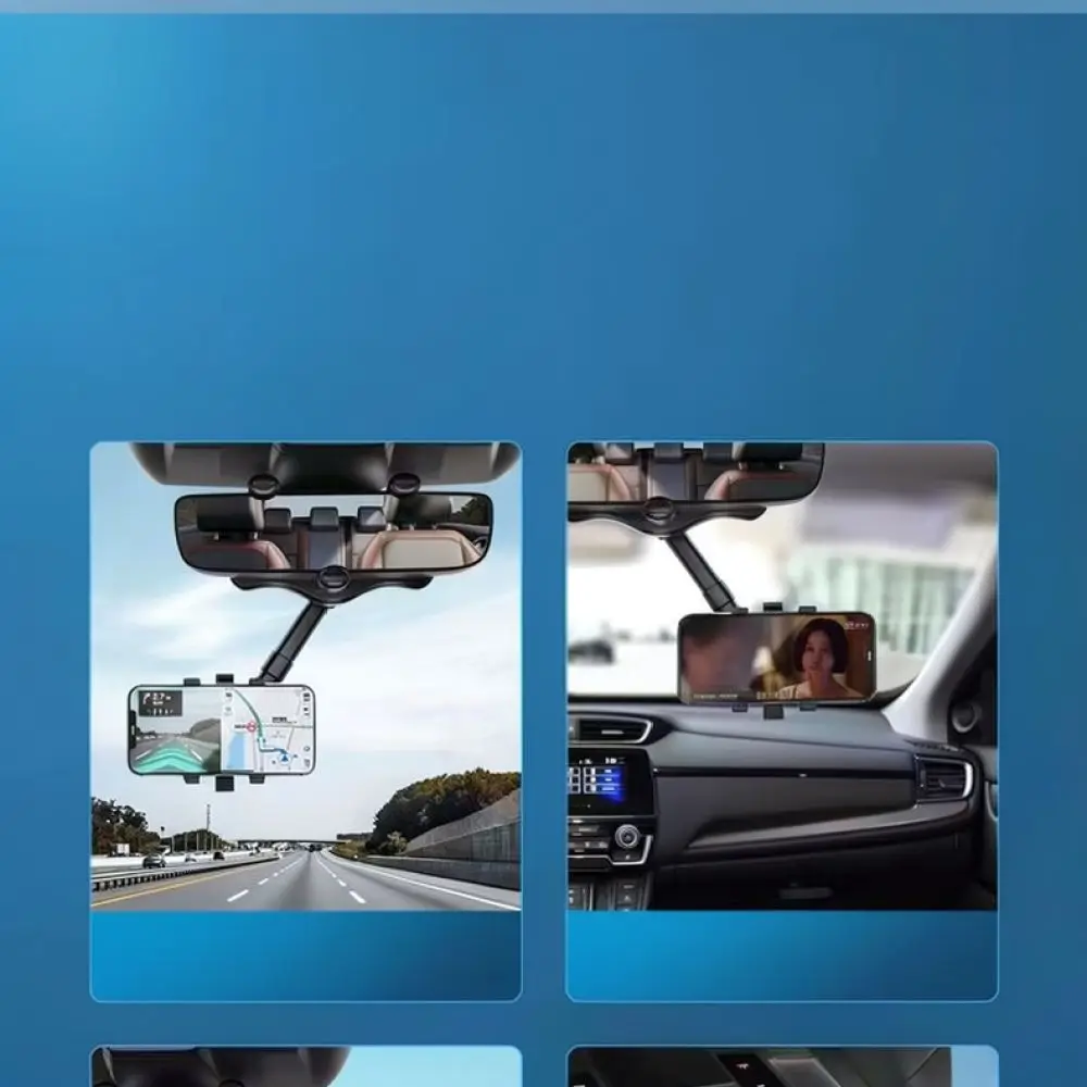 Adjustable Car Rearview Mirror Phone Holder 360 Degree Rotating Smartphone Stand Universal Mobile GPS Navigation Mount