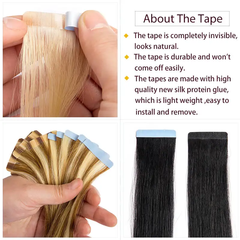 Tape Ins Hair Extensions Human Hair 12"-24" Straight Tape In Hair Extensions Brown Blonde Natural Black Remy Human Natural Hair