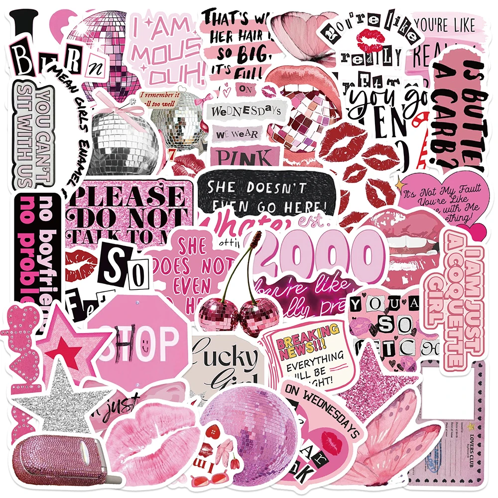 

10/30/50pcs INS Style Pink Cute Y2K Aesthetic Graffiti Stickers Kawaii Girl Decoration Sticker Toy DIY Laptop Guitar Decals Pack