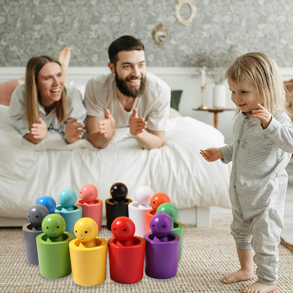 Rainbow Ball Children Color Sorting Cup Montessori Wooden Color Sorting Games Cognitive Training Safe Count Puzzle Game