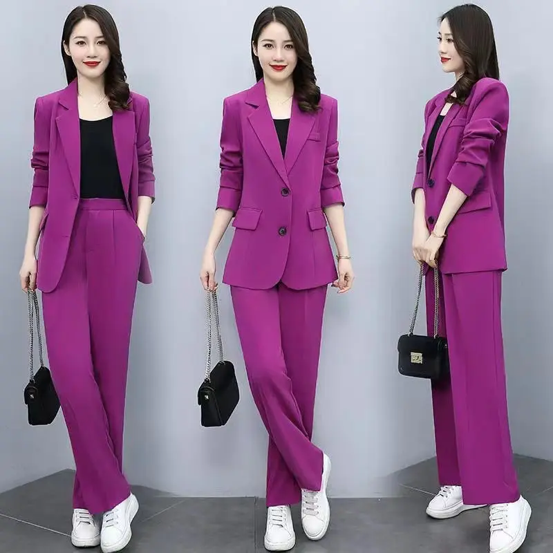 Spring Autumn Thin Women\'s Blazers Long Pants 2 Piece Set Korean Office Lady Casual Loose Suit Jacket Trousers Outfits Pantsuits