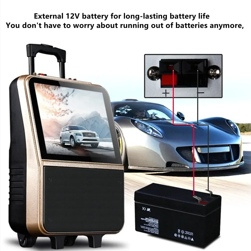 Haut-parleur Audio vidéo Portable d'extérieur, Bluetooth, WiFi, chariot, lecteur de musique, Machine de karaoké, chargement, Microphone MP3 sans fil