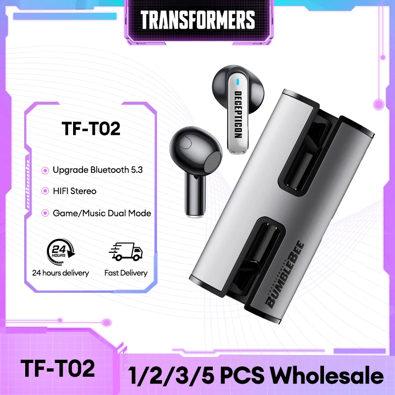 

Original Transformers TF-T02 TWS Bluetooth Earphones Wireless Gaming Music Dual Mode Headset HiFi Sound Low Latency Headphones