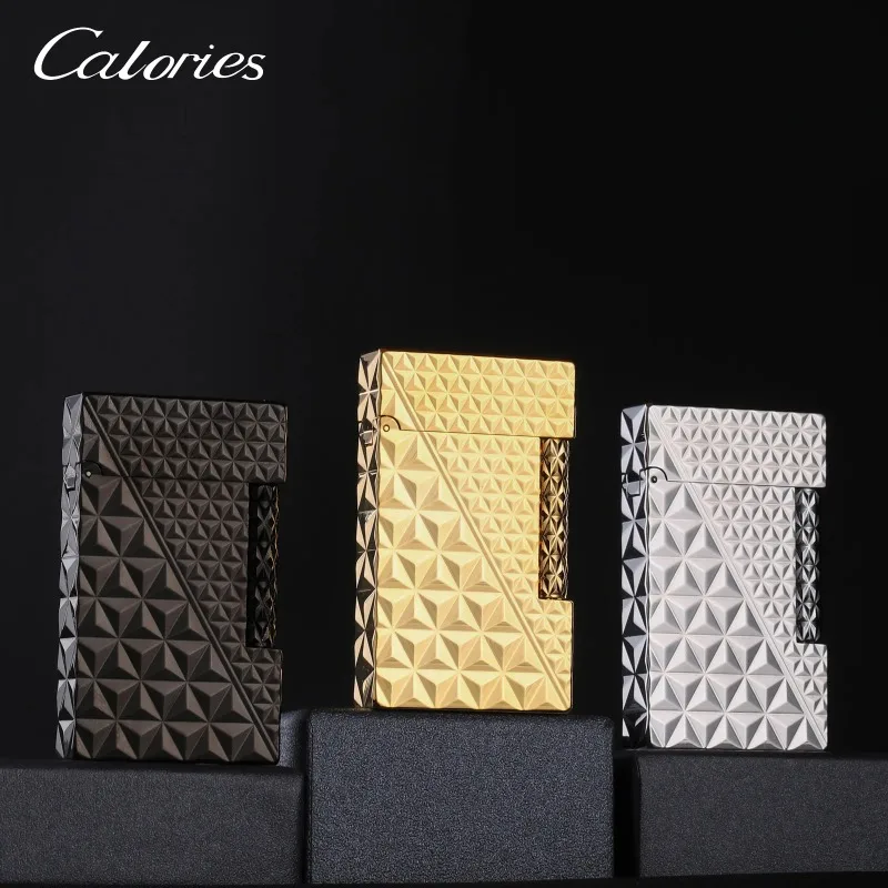 2026 Caloriec Sound Inflatable Lighter Diamond Pattern Dividing Line Piano Tone High-end Brass Side Slip Creative High-end Gift