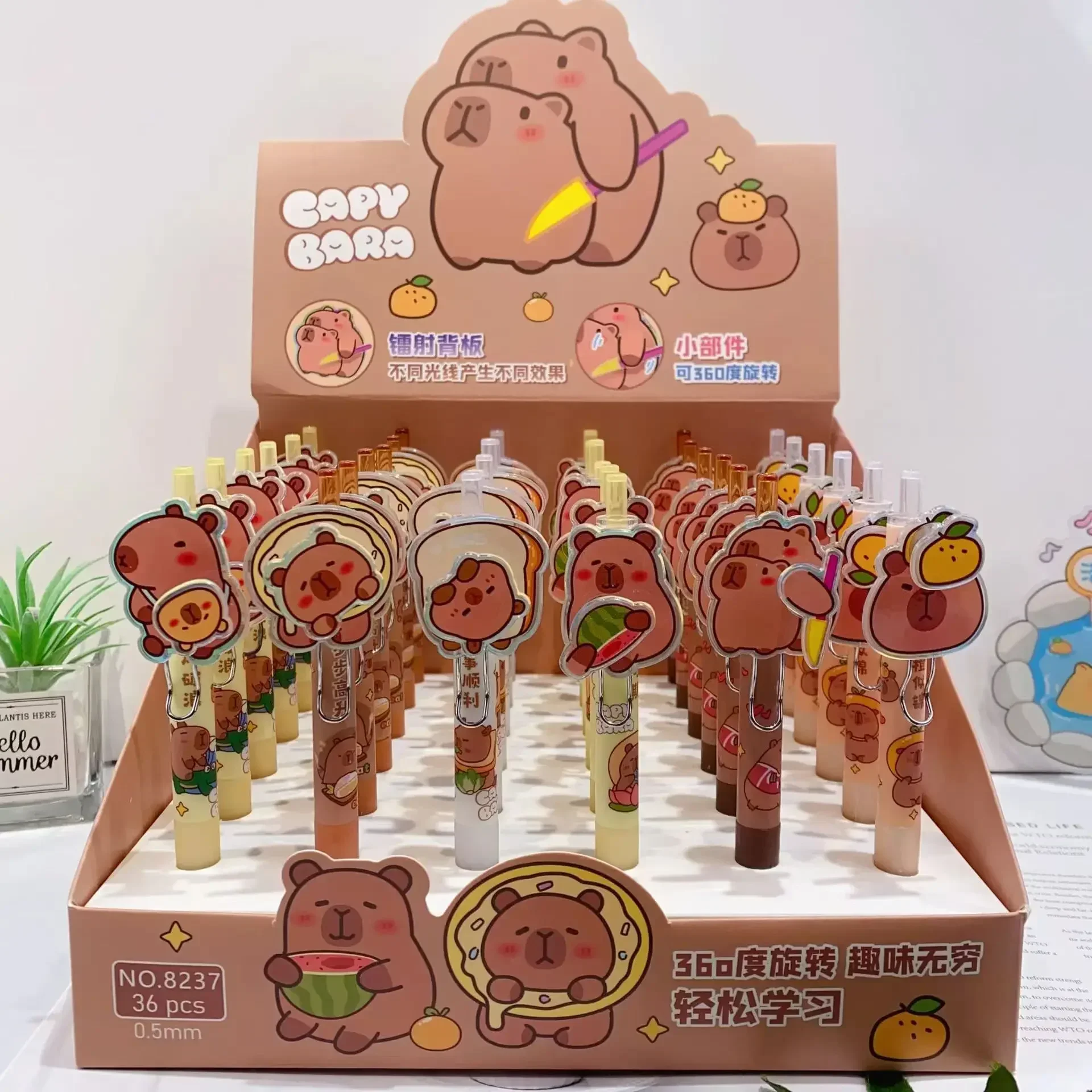 2025 Capybara Neutral Pen Cartoon ballpoint pen Cute Rotation Cartoon Acrylic Gel Pen kids stationery gift