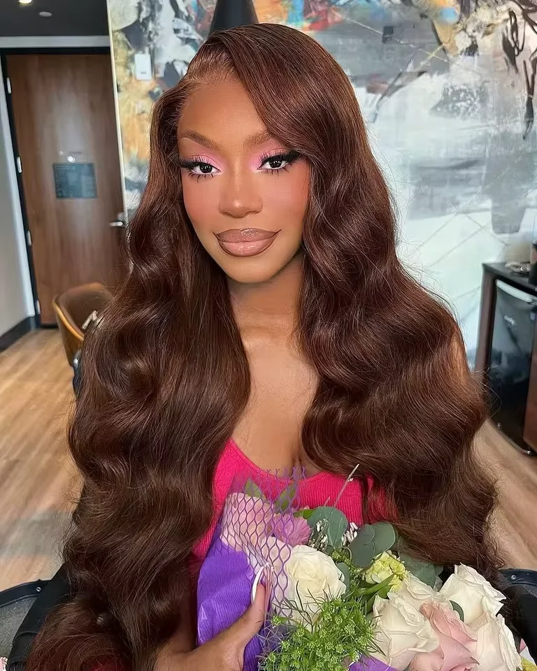 Perruque Lace Frontal Wig Body Wave sans colle, brun chocolat HD 13x6, 30 34 pouces, en liquidation, perruque Lace Frontal Wig naturelle colorée