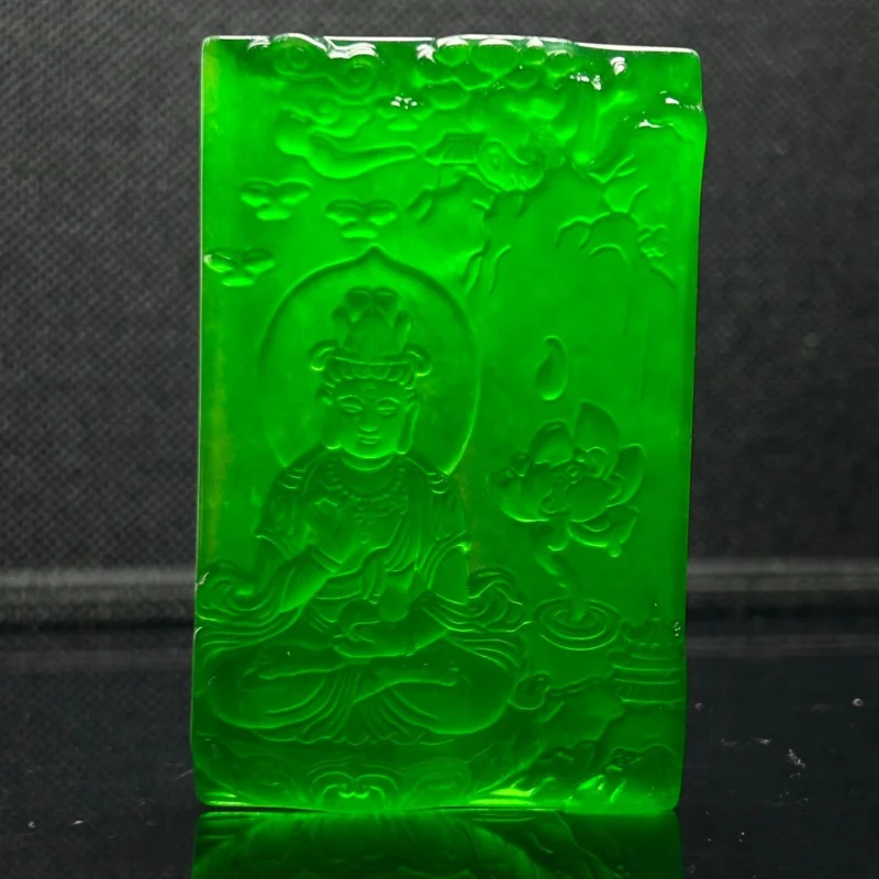 Certified Natural high Ice jade Jadeite Carved guanyin Big Pendant&NecklacesGuanyin on the lotus throne