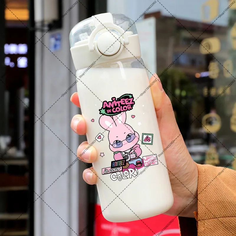 ATEEZ 400ml Water Bottle with Straw Unisex Outdoor Sports Bottles Cartoon Anime Pattern Printed Cup Women Men Fashion Cups Gift