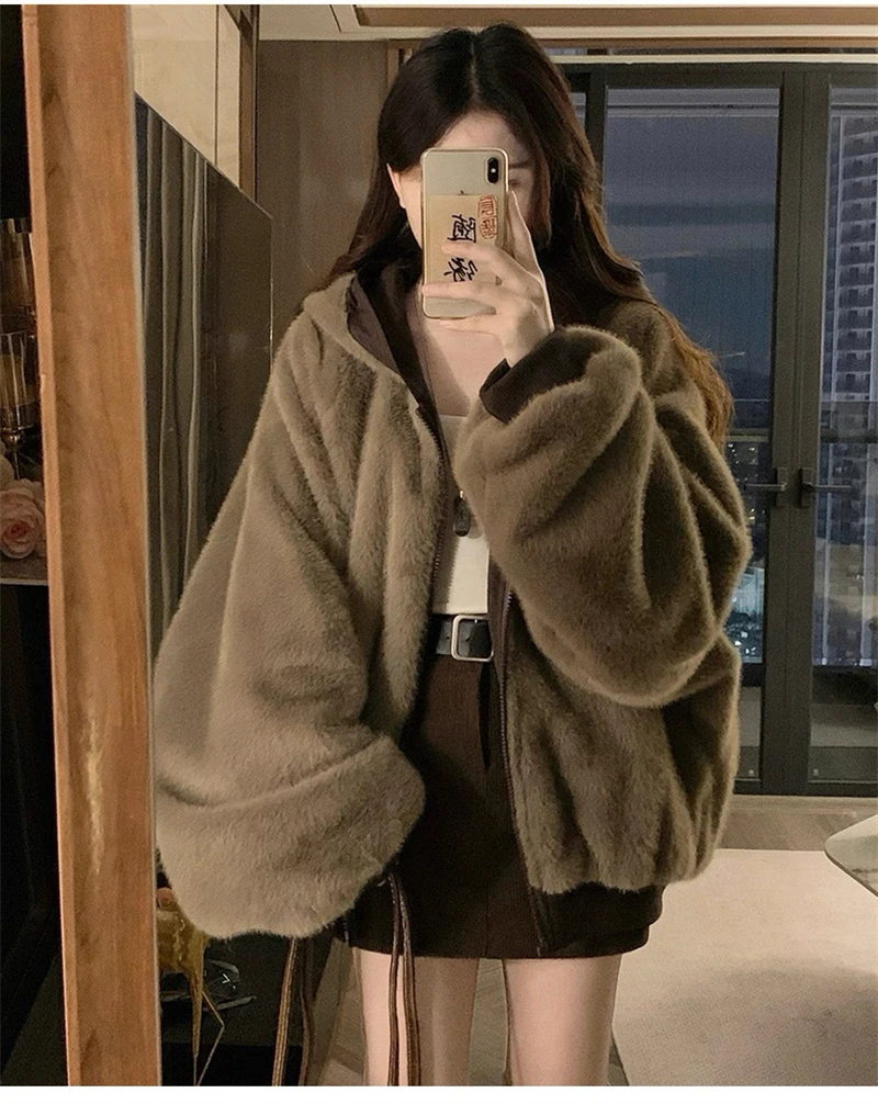 Winter Double Sided Wearable Plus Velvet Thick Warm Loose Women Parka Coats Fleece Hooded Casual All-match Cotton Padded Jackets