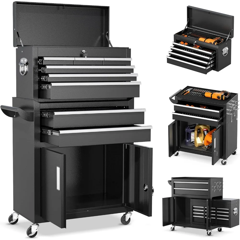 Rolling Tool Chest with Wheels and 8 Drawers, Detachable Large Tool Cabinet with Lock for Garage, Locking Mechanic Tool Cart wi