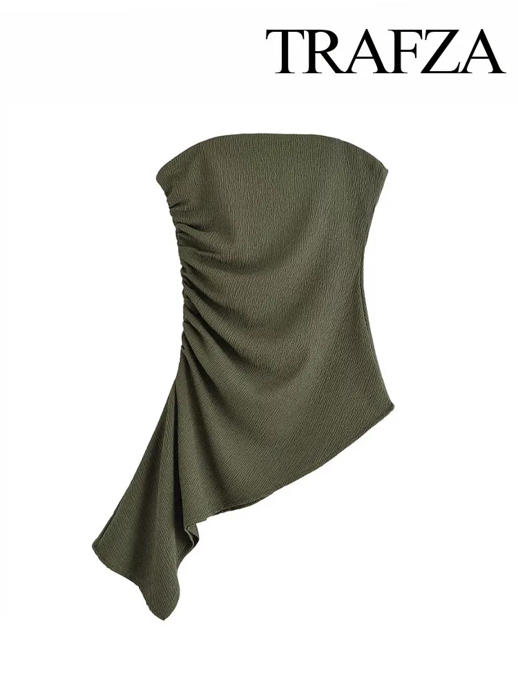 HH Frauen Sommer Neue Mode Liebsten Asymmetrie Ärmelloses Top Weibliche Elegante Sexy Backless Party Falten Schlank 3-farbe Tops