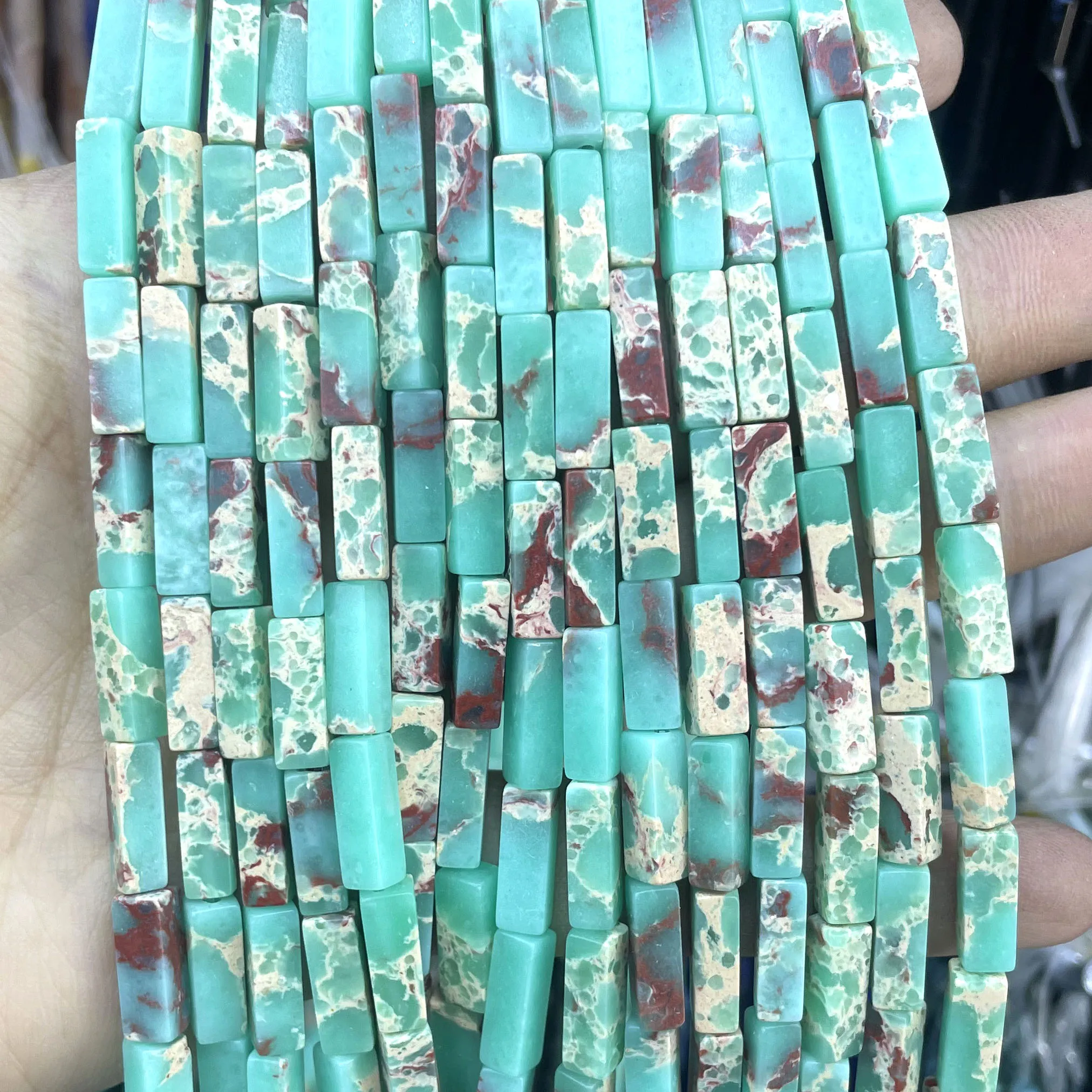 Natural Stone Green Snakeskin Jaspers Sediment Square Rondelle Cylinder Spacer Loose Beads For Jewelry Making DIY Bracelet