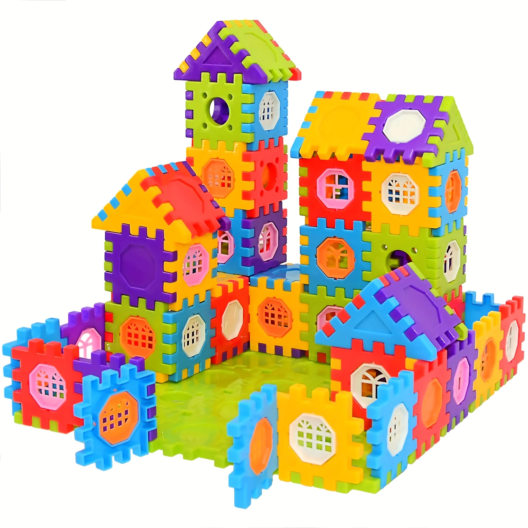 210 Piece Junior Block Set - Smart Development Puzzle House, Boys & Girls Portable Plastic Toys - Construction Puzzle Toys