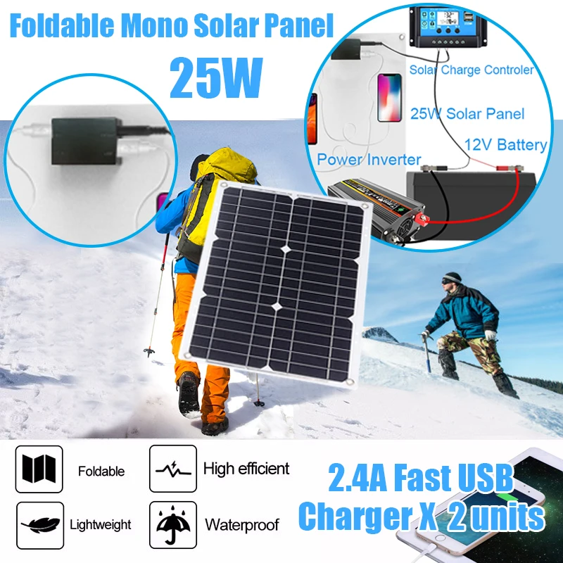 Portable Solar Charger Panel,25W 18V Climbing Fast Charger Polysilicon,Travel DIY Solar Charger Generator,Solar Solution, Home