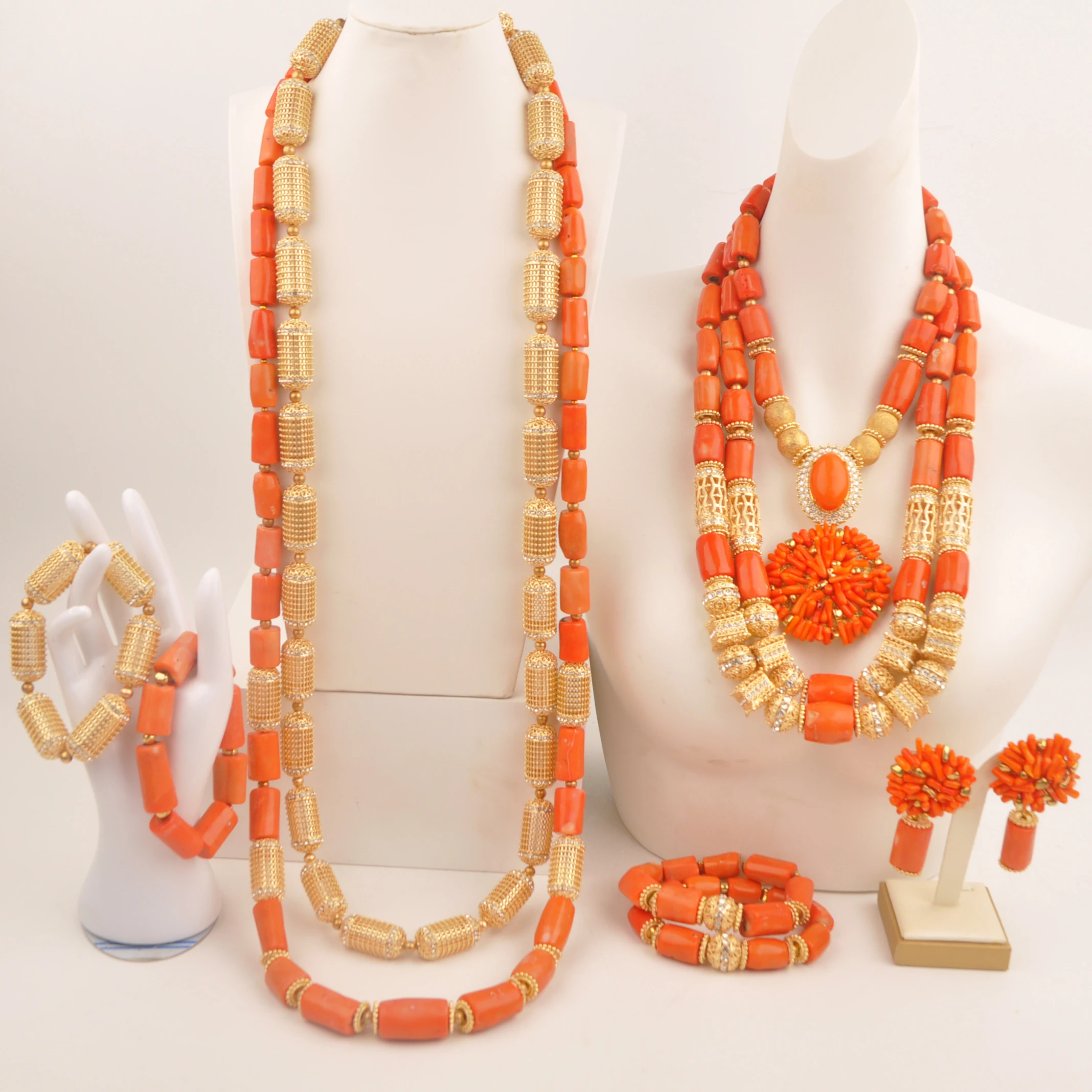 Nigerian Necklace Wedding fashion jewelry Natural Orange Coral Africa collection