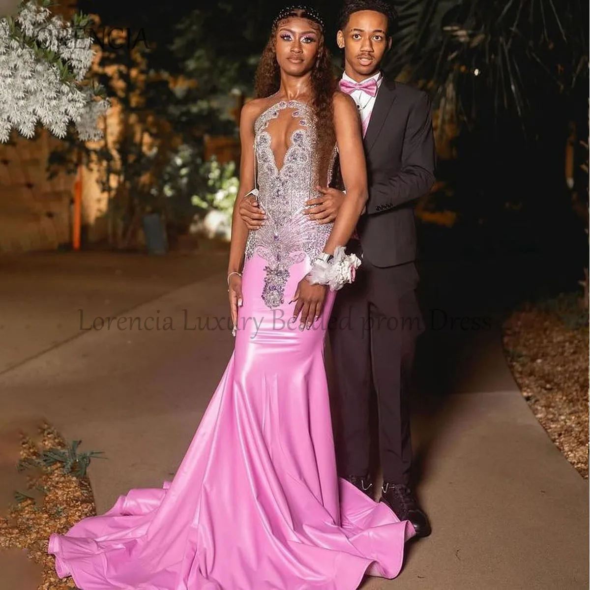 Sparkly Pink Prom Dresses Luxury Crystals Diamond Tassel Mermaid Evening Party Gown For Black Girl Rhinestones robe chic soirée