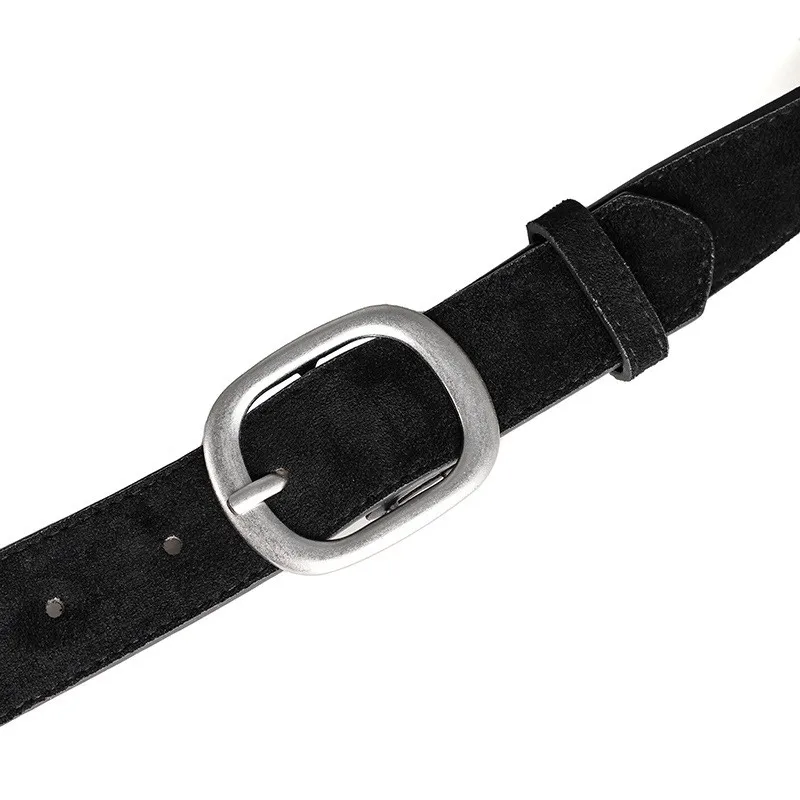 Ladies' belt, imitation suede-like surface, vintage style, aged look, high-end feel, silver alloy buckle, versatile, jeans belt