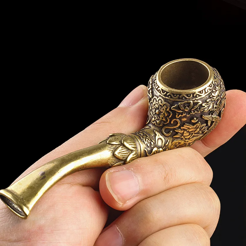 Copper lotus pipe men's traditional traditional dry tobacco bag pot brass portable dry tobacco rod