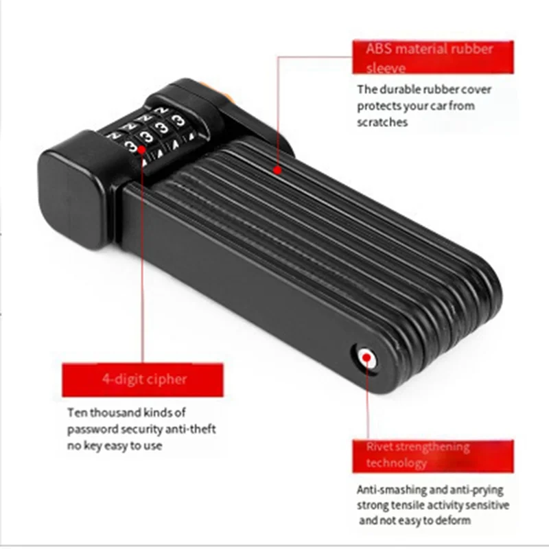 

AD08-1 PCS Bicycle Lock, Anti-Theft Folding Lock, Four-Digit Password Joint Lock Black Mountain Bike Folding Lock Portable Joint