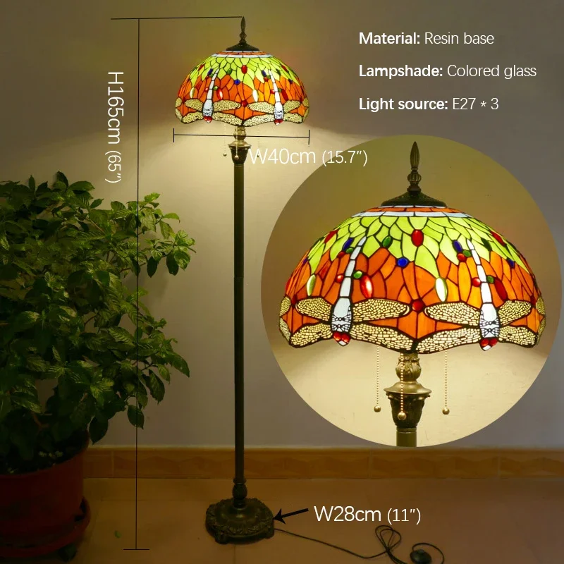 KERWIN Tiffany Floor Lamp American Retro Living Room Bedroom Lamp Country  Stained Glass Floor Lamp