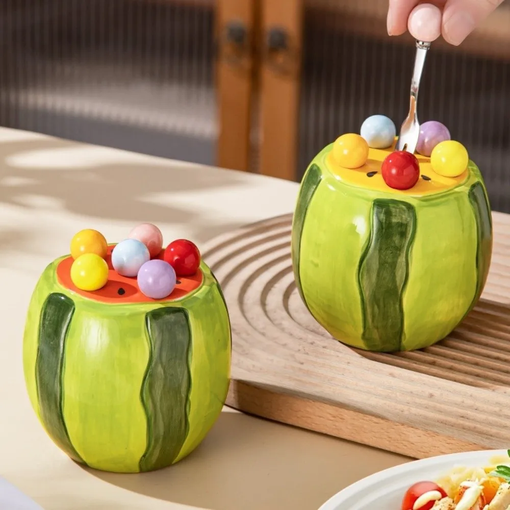 

Creative Cartoon Watermelon Fruit Fork Set Decorative Ceramic Stainless Steel Fruit Fork Set Cute Salad Fork Party Use