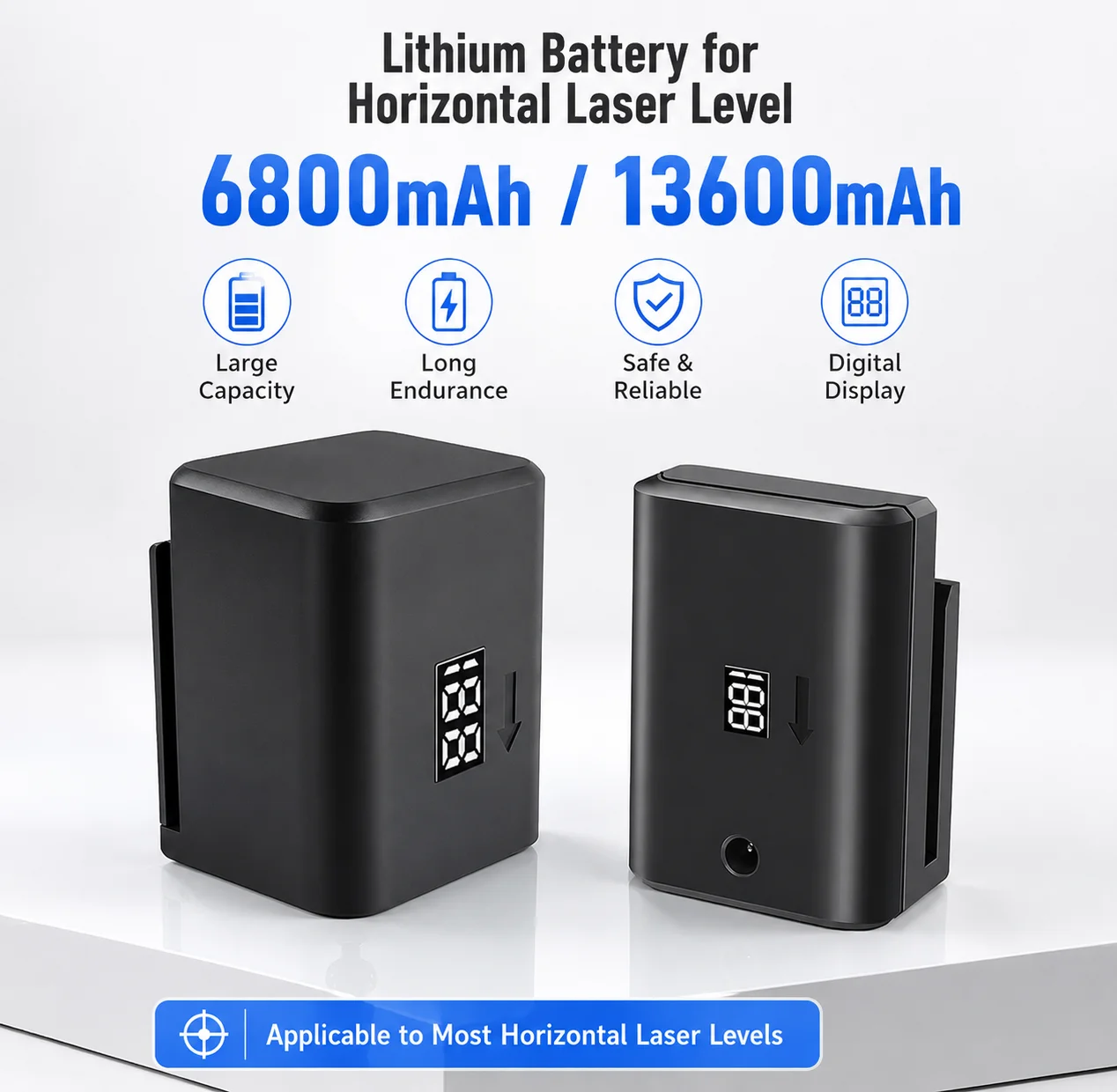 6800/13600mAh Wiederaufladbare Laser-Nivellierbatterie, Hochkapazitäts-Li-Ionen-Akku für 8/12/16 Linien 3D Grünstrahl Selbstnivellierendes Werkzeug