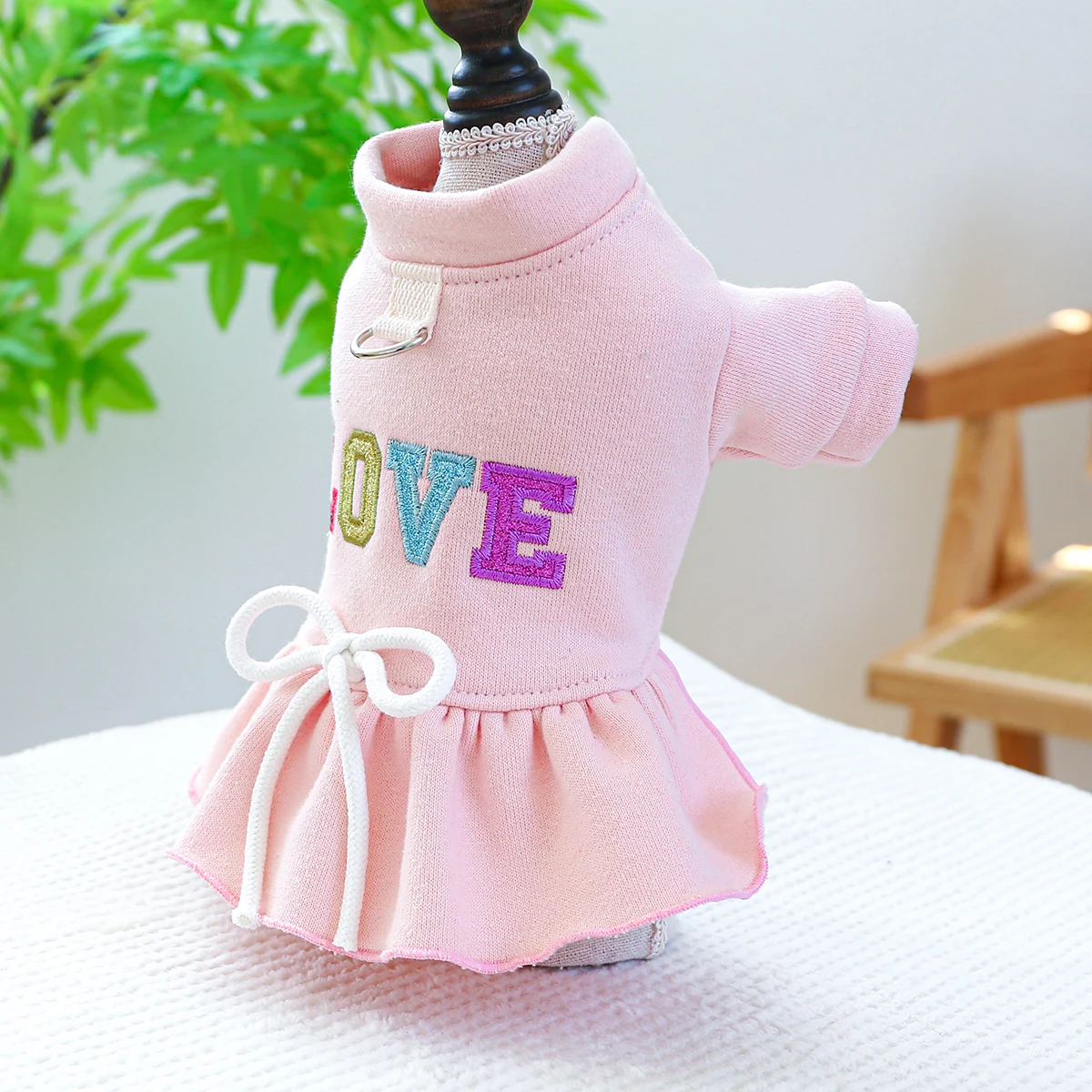 1PC Pet Clothing Dog Spring and Autumn Pink Love Princess Dress with Drawstring Buckle For Small Medium Dogs