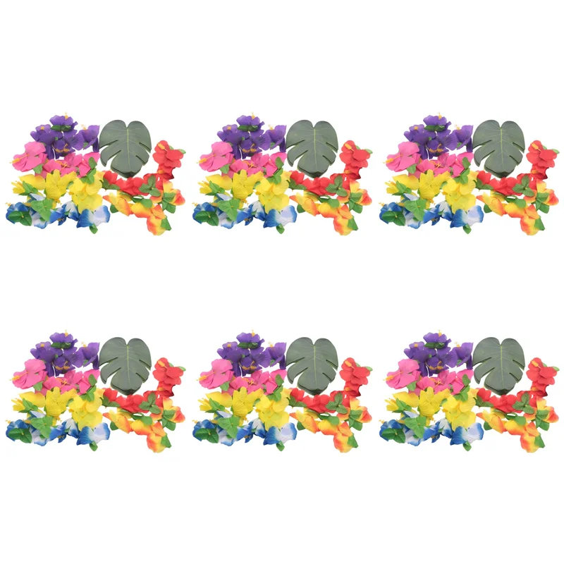 

ABUF-360 Pcs Tropical Party Decoration Supplies 8 Inch Tropical Palm Monstera Leaves And Hibiscus Flowers, Simulation Leaf