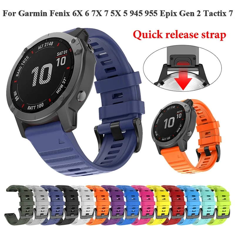 

Ремешок для часов Garmin Fenix 7 6 5 Forerunner 935 955, 20 мм, 22 мм, 26 мм, силиконовый ремешок для часов Garmin Fenix 7X 6X 5X, быстросъемный ремешок