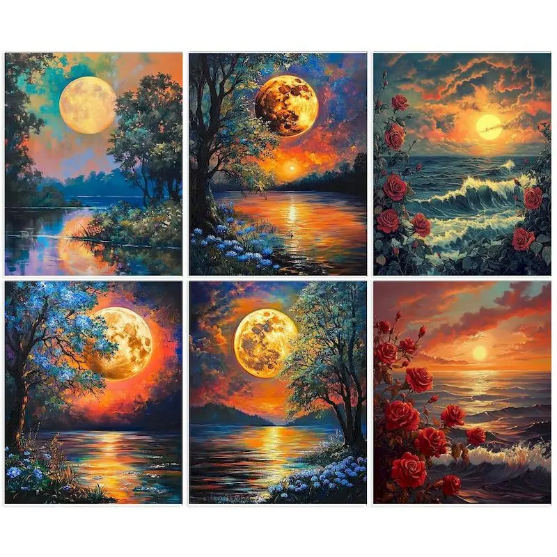 

GATYZTORY Acrylic Paint By Numbers Sunset Scenery Picture By Numbers Wall Art Number Paiting Canvas Home Decors Unique Gift
