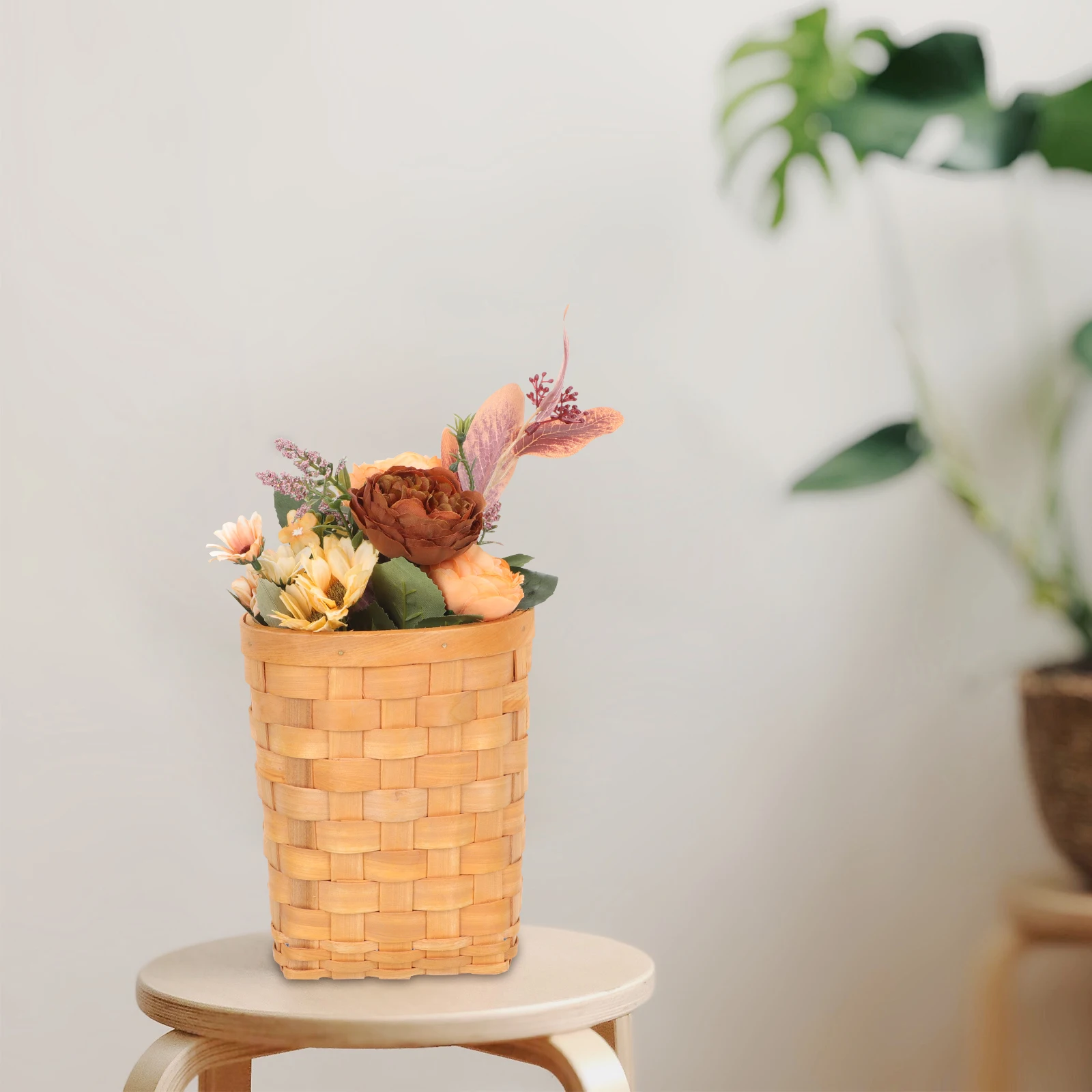 

Woven Storage Basket Wooden Hanging Organizer Nordic Style Kitchen Wall Storage Bin for Cosmetics Keys Notebook