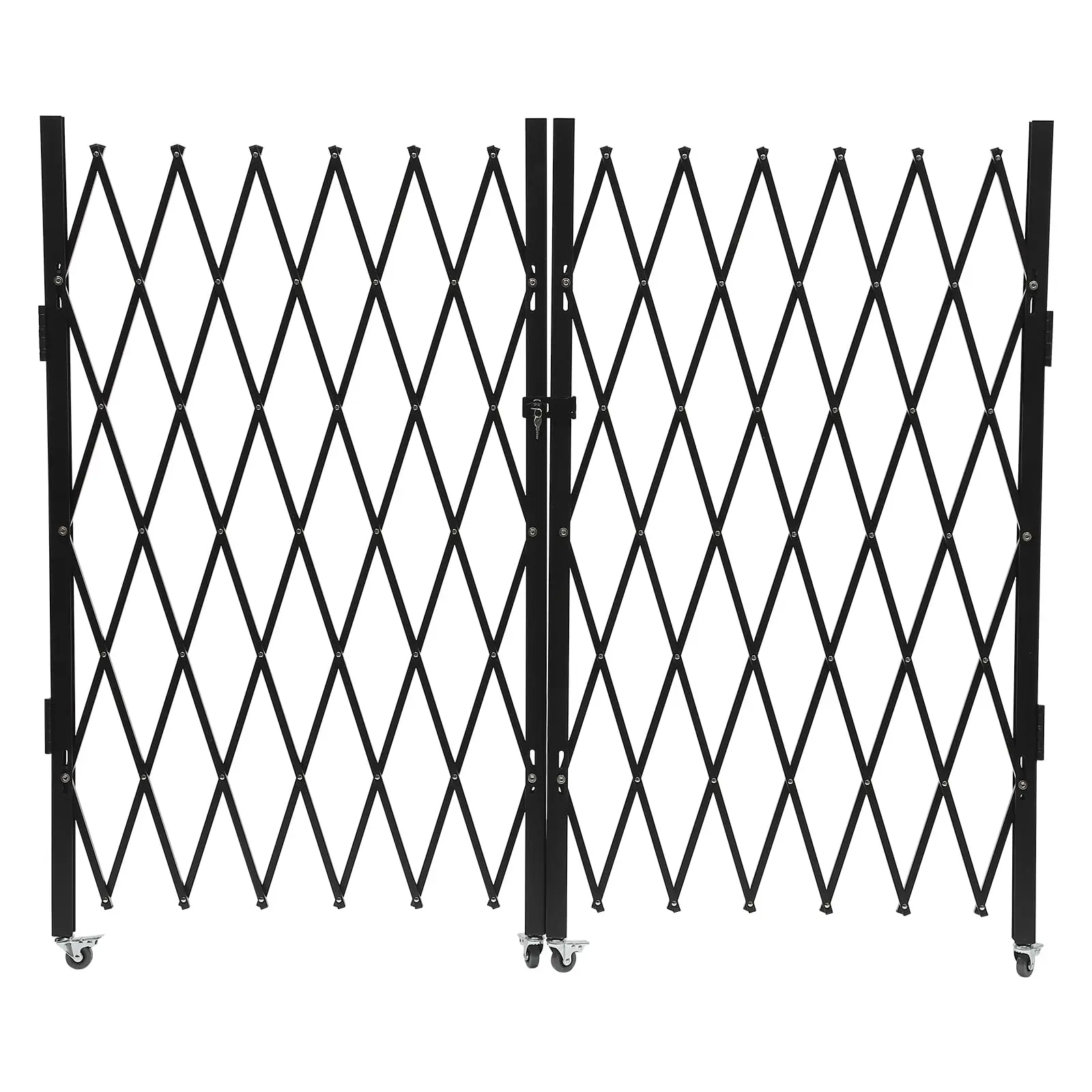 

Double Folding Security Gate, 5.25' H x 9.84' W Steel Accordion Security Gate,360° Rolling Folding Door Gate