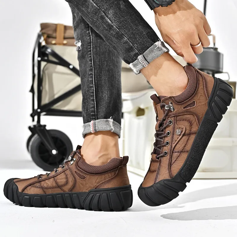 Men Mountaineering Shoes New 2024 British Style Outdoor Anti Slip Comfortable Thick Sole Sports Casual Shoes Travel Vacation