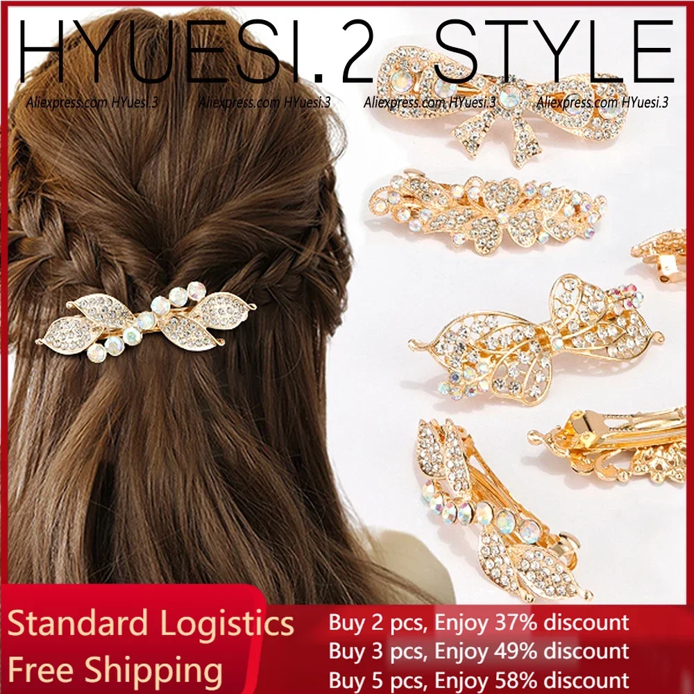 French Style Rhinestone Flower Hair Barrettes Clips Sparkly Glitter Butterfly Metal Spring Hair Clasp For Women Girls Gifts