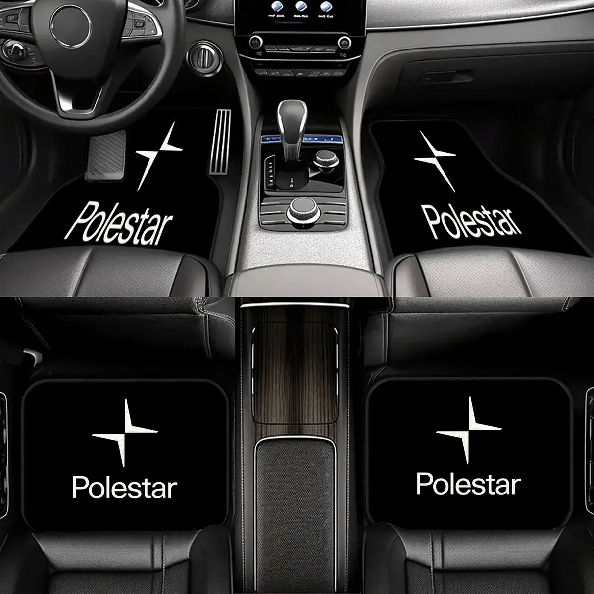 A Set Of Four Crystal Velvet Car Mats Featuring The North Star Logo And The 'Polestar' Slogan, Durable And Easy To Clean, Suitab