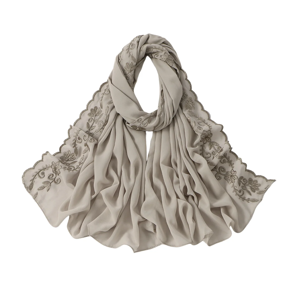 

Flower Embroidery Chiffon Hijab Woman Muslim Shawl Lace Edge Long Scarf Islam Turban Headscarf Bufanda Bandanas Foulard Headband