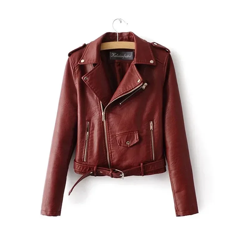 Autumn Women Faux PU Leather Jacket Casual Lapel Long-sleeve Zipper Outwear Female Motorcycle Streetwear Coat