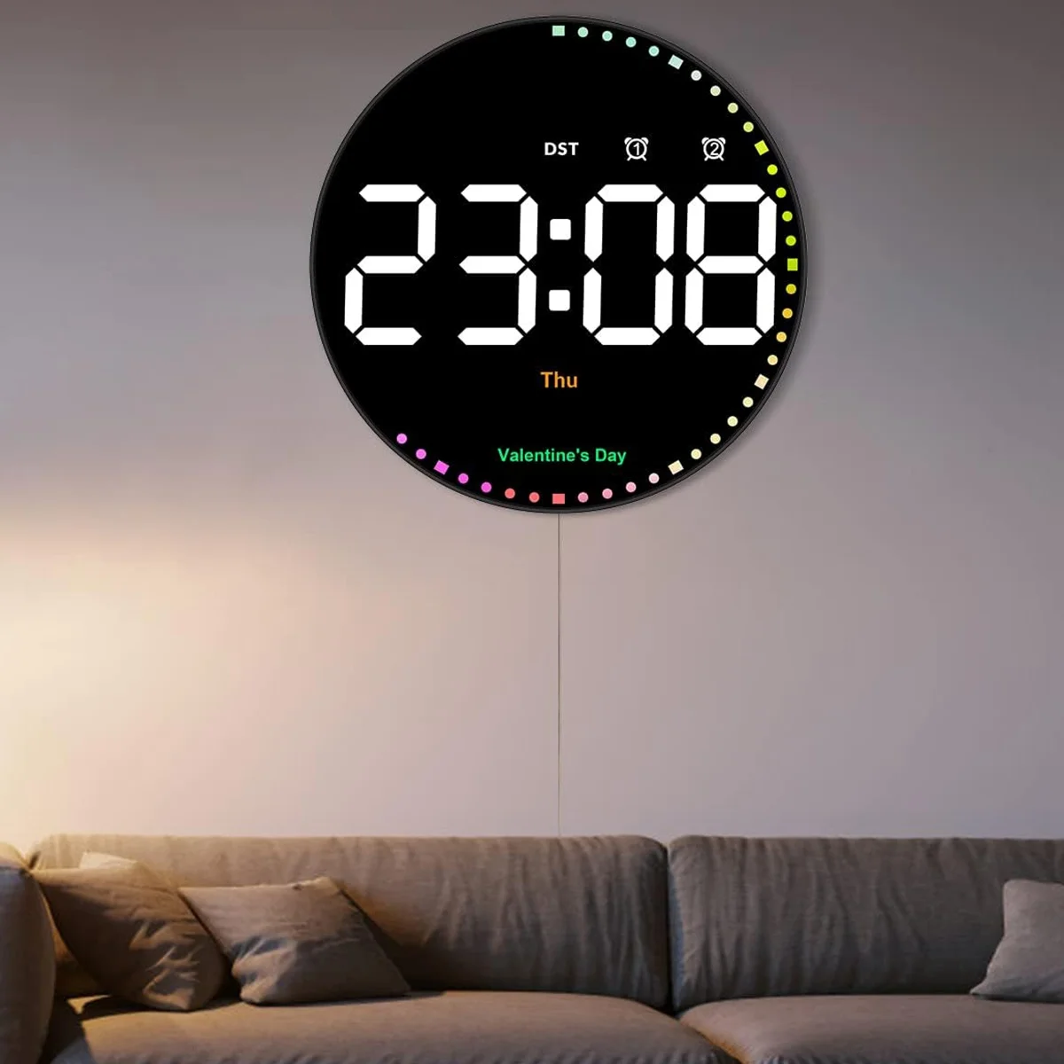 Digital Wall Clock with Colorful Light,10Inch LED Digital Clock with Remote,Time Alarm Clock for Living Room Office Gym