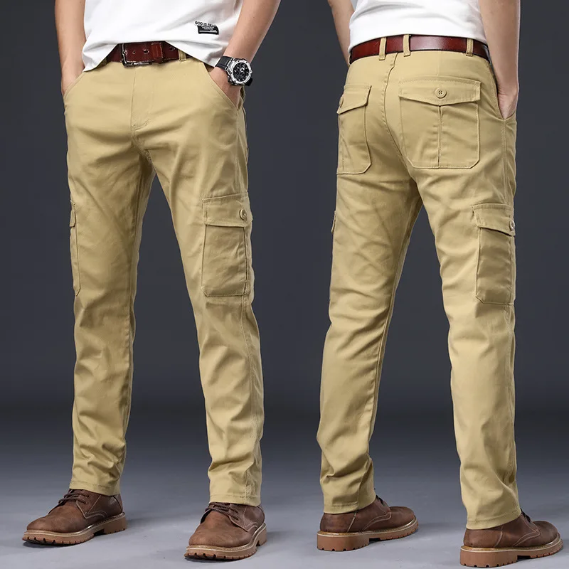 

Summer and Autumn Elastic Straight Tube Loose and Comfortable Multi Pocket Youth Auto Repair Work Pants for Men